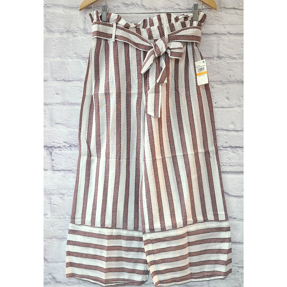 Planet Gold Paper Bag Gaucho Capri Pants Juniors Small Striped Wide Leg Cotton - Picture 1 of 4